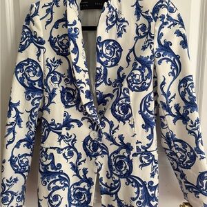 Zara Blue and White Floral Blazer